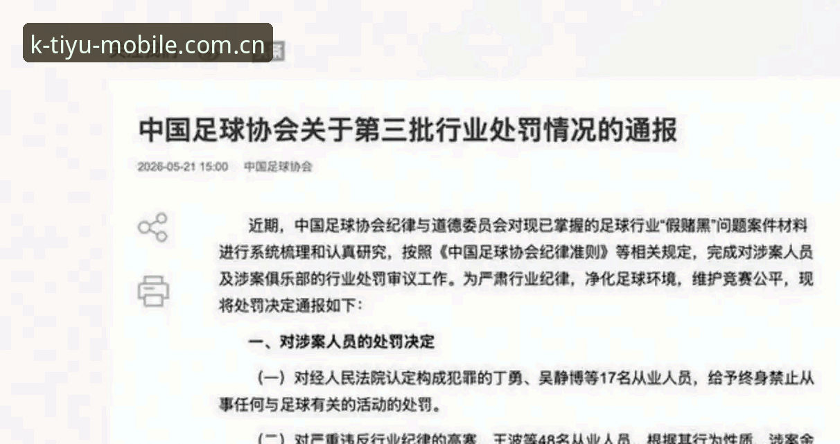 2大足协重拳出击！17人终身禁足+48人禁赛，K体育老用户揭秘足球圈反腐内幕